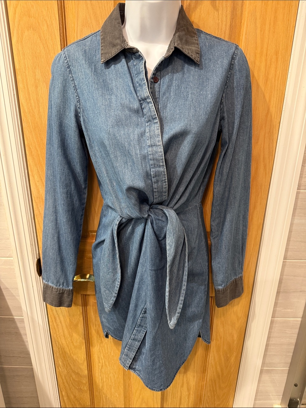 Bailey 44 Denim Tie-Waist Tunic - Blue with Dark Contrast Collar